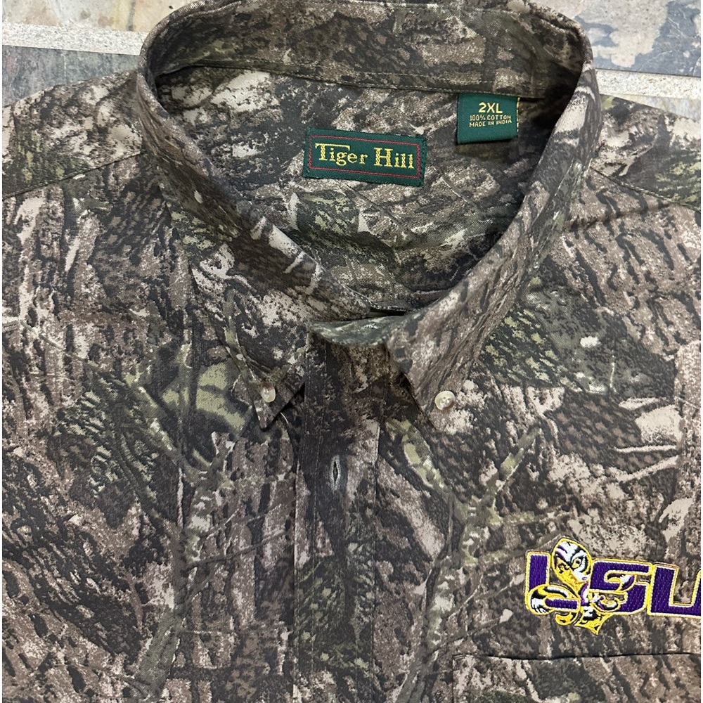Vintage LSU Tiger Hill Long Sleeve Camouflage Button Down Men’s Plus Size XXL - Picture 7 of 10